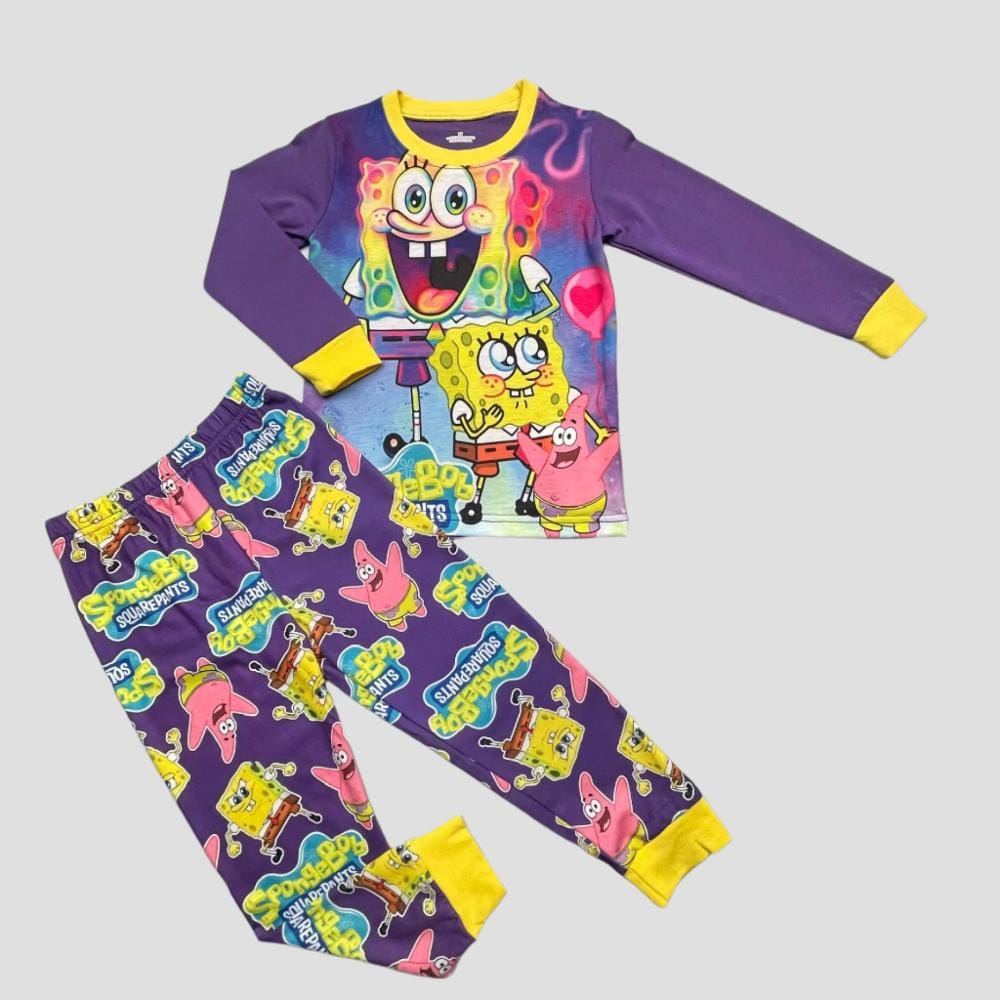 Nickelodean Girls Sets Spongebob Girls Full Sleeves Pajama Set - Purple