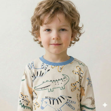 Zoo Outlines Boy Pajama Set- White