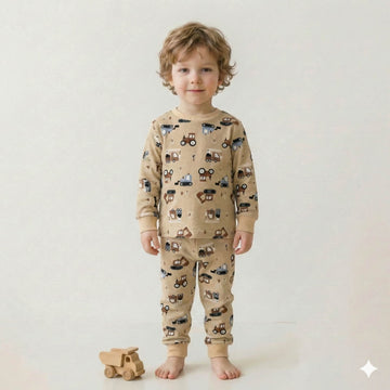 Farm Tractor Boy Pajama Set- Brown