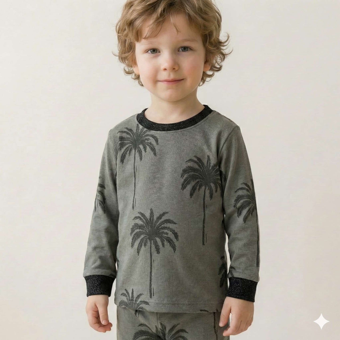 Palm Trees Boy Pajama Set-Grey