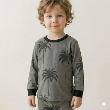 Palm Trees Boy Pajama Set-Grey