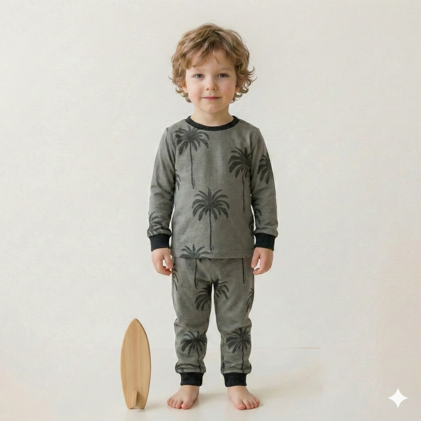 Palm Trees Boy Pajama Set-Grey