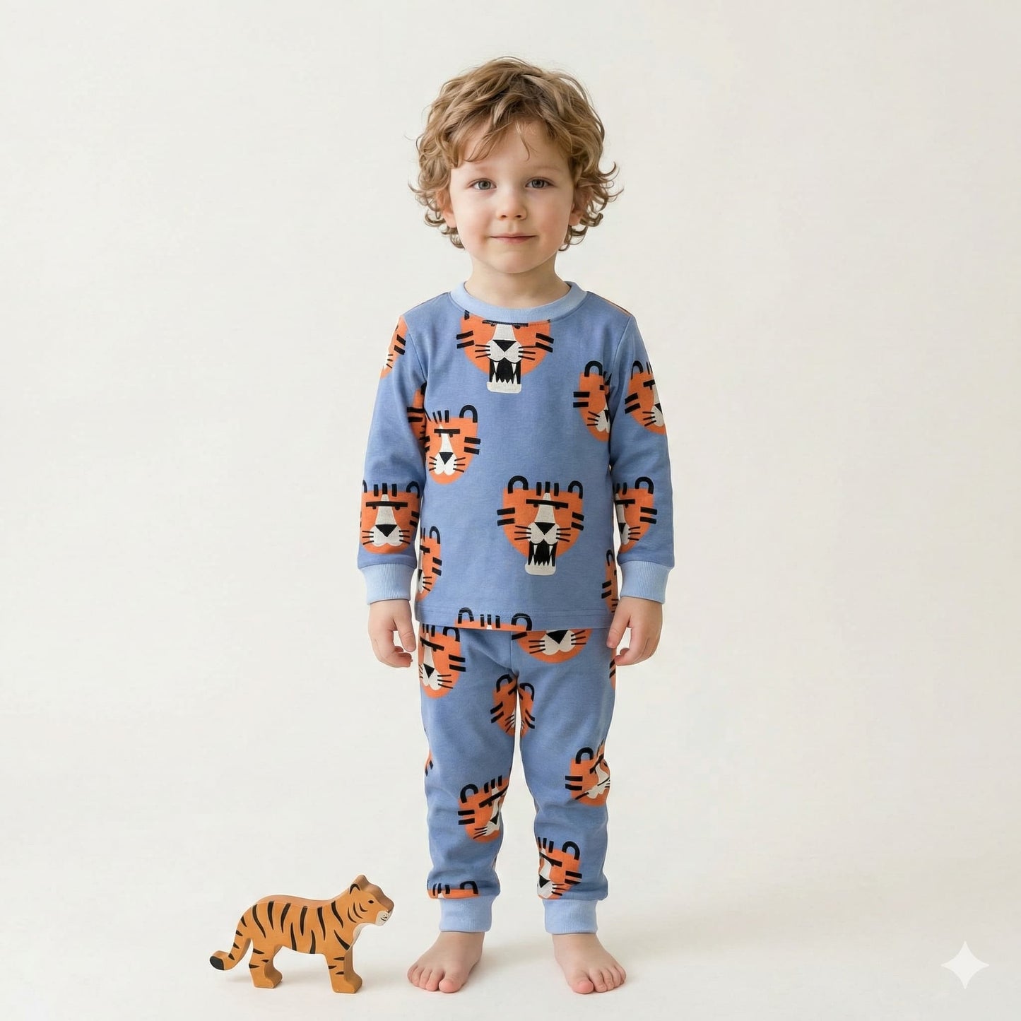 Tiger Doodle Boy Pajama Set- Blue