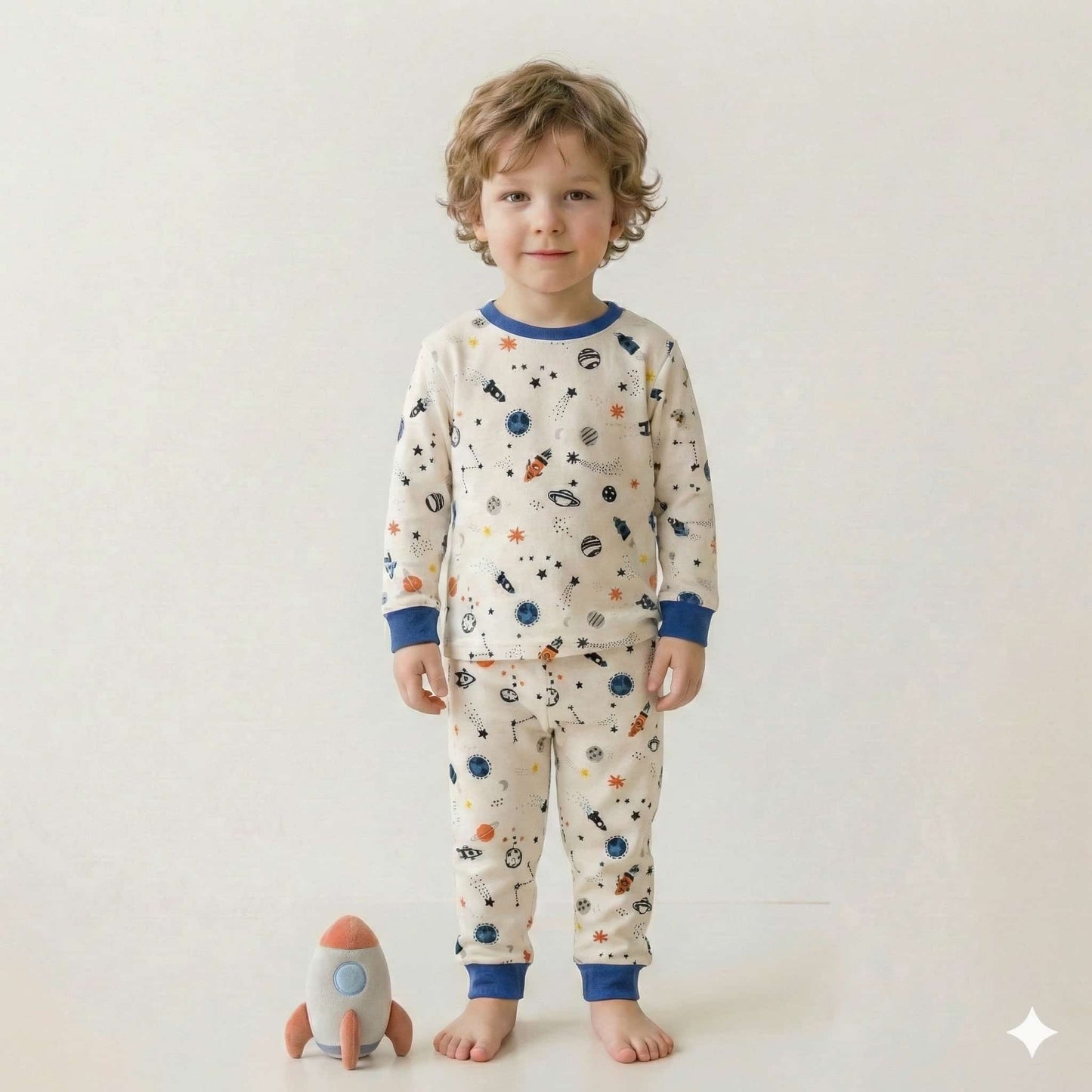 Space Emoji Boy Pajama Set-White