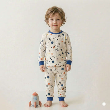 Space Emoji Boy Pajama Set-White