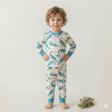 Blue Crocs Boy Pajama Set-White