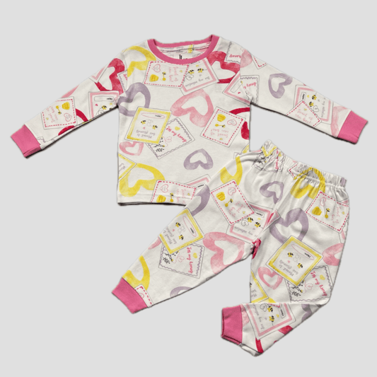 Royal Baby Girl Sets Dreamy Hearts Baby Girl Full Sleeves Pajama Set - Pink