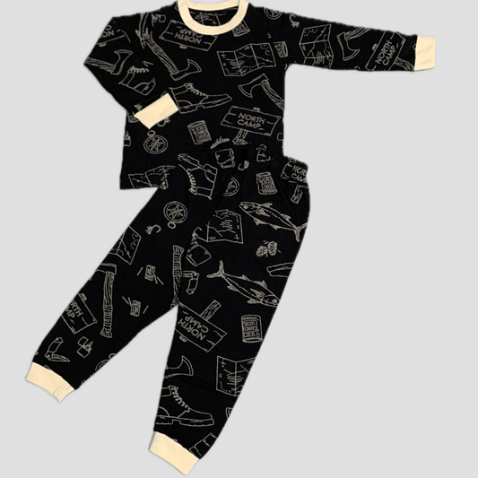 Royal Boys Sets Camp Boys Full Sleeves Pajama Set - Black