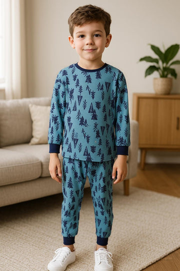 Royal Boys Sets Chris Tree Boy Full Sleeves Pajama Set-Blue
