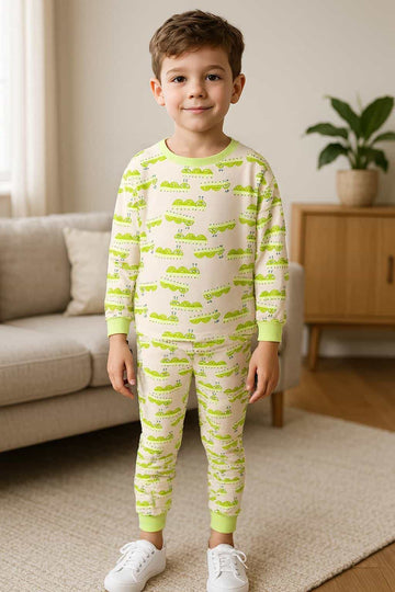 Royal Boys Sets Crawly Smile Boy Full Sleeves Pajama Set- Green