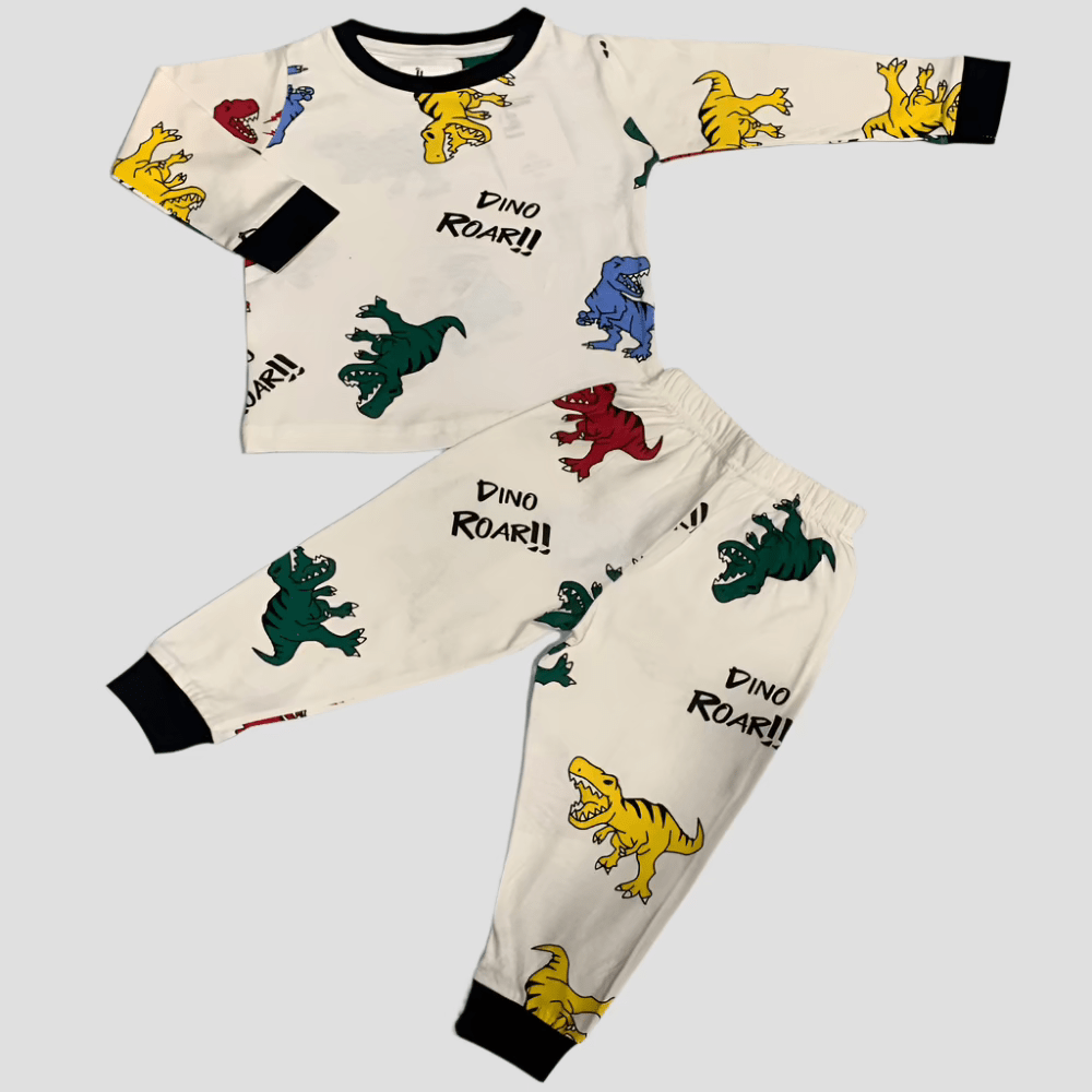 Royal Boys Sets Dino Boys Full Sleeves Pajama Set - Cream