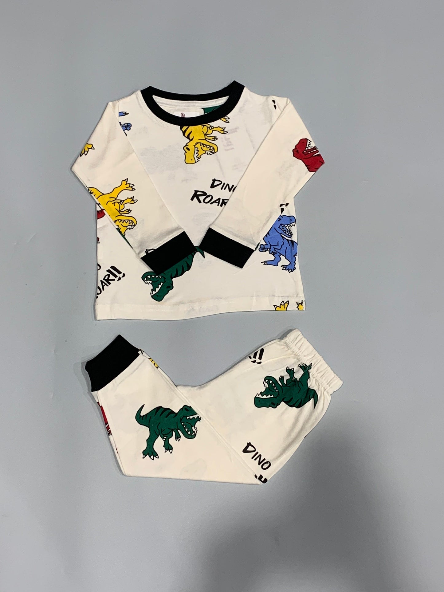 Royal Boys Sets Dino Boys Full Sleeves Pajama Set - Cream