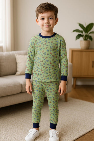 Royal Boys Sets Dino King Boy Full Sleeves Pajama Set- Green