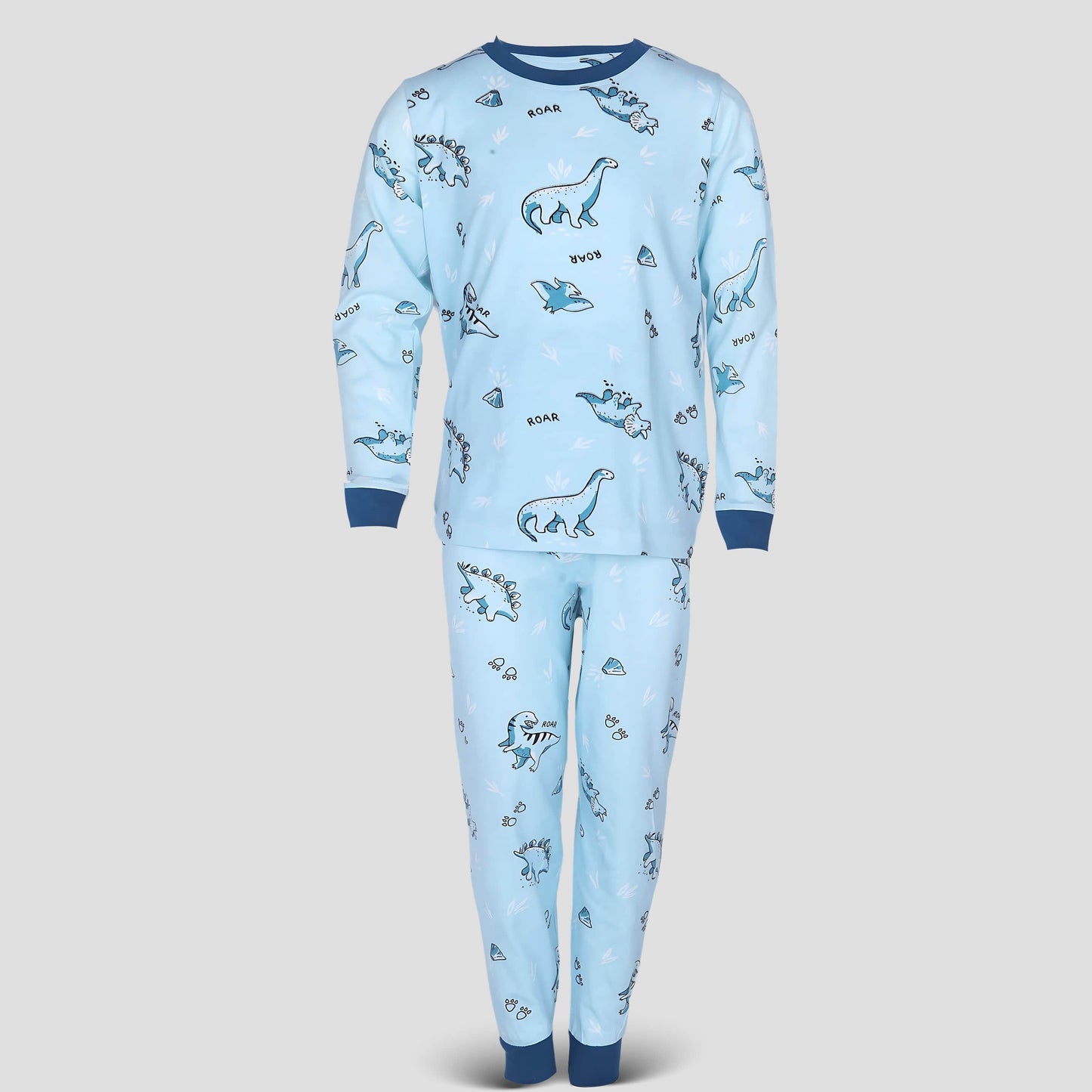 Royal Boys Sets Dino Roar Boys Full Sleeves Pajama Set - Sky Blue