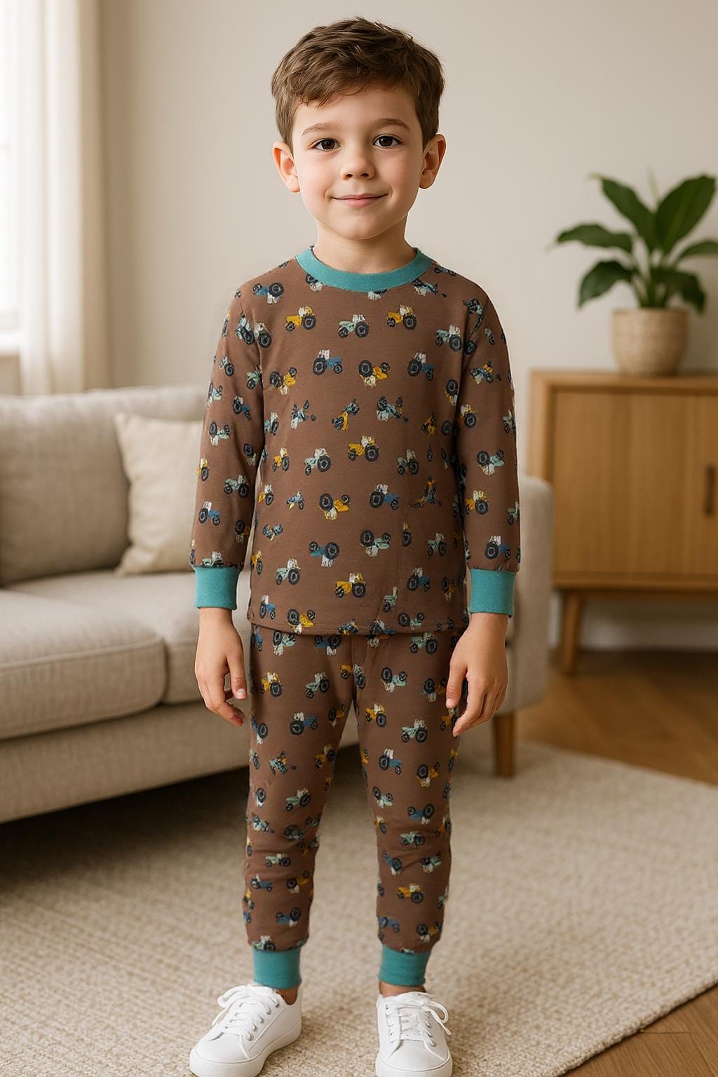 Royal Boys Sets Farm Tractor Boy Full Sleeves Pajama Set- Brown