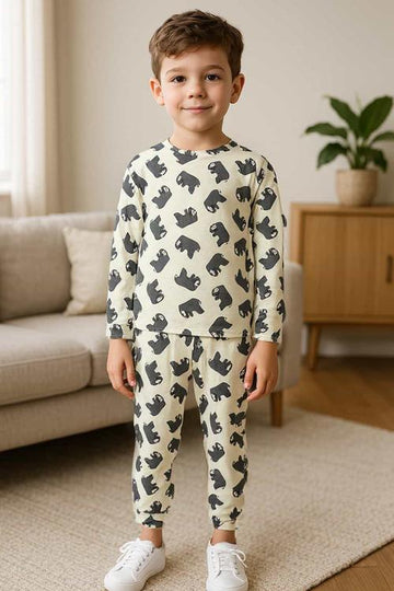 Royal Boys Sets Lego Elephant Boys Full Sleeves Pajamas- Beige
