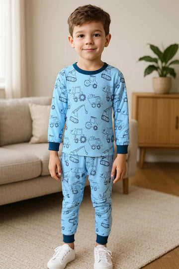 Royal Boys Sets Little Truck Boy Full Sleeves Pajama Set- Blue