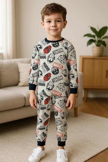 Royal Boys Sets Marvel Boy Full Sleeves Pajama Sets- Grey