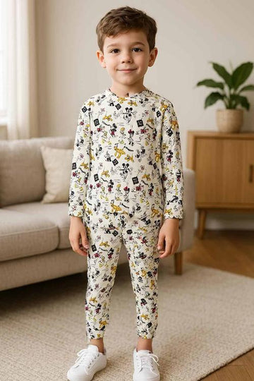 Royal Boys Sets Mickey Mouse Boys Full Sleeves Pajamas- Beige