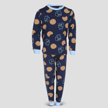 Royal Boys Sets Milk & Cookies Boys Full Sleeves Pajama Set - Navy Blue