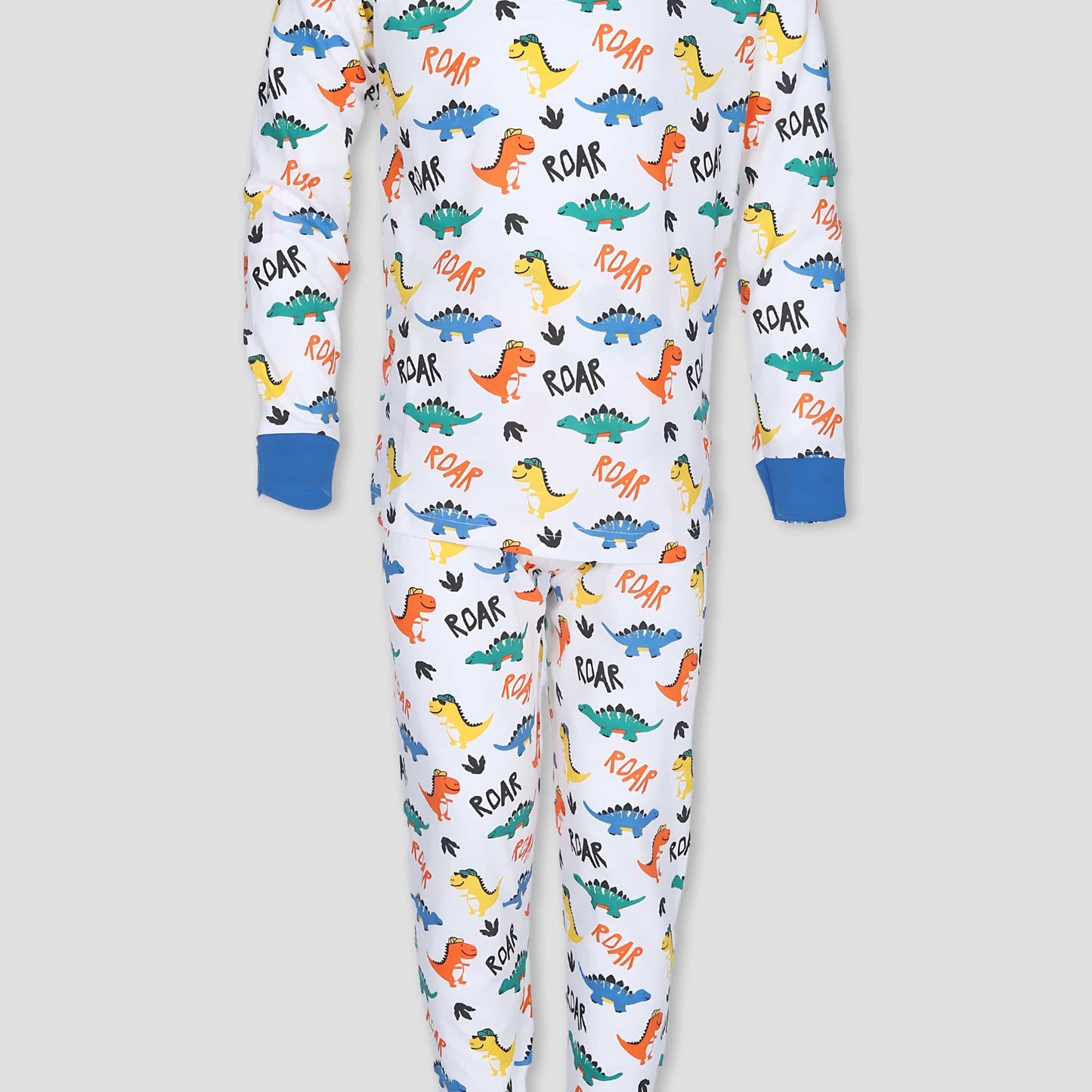 Royal Boys Sets Roar Dino Boys Full Sleeves Pajama Set - White