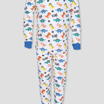 Royal Boys Sets Roar Dino Boys Full Sleeves Pajama Set - White