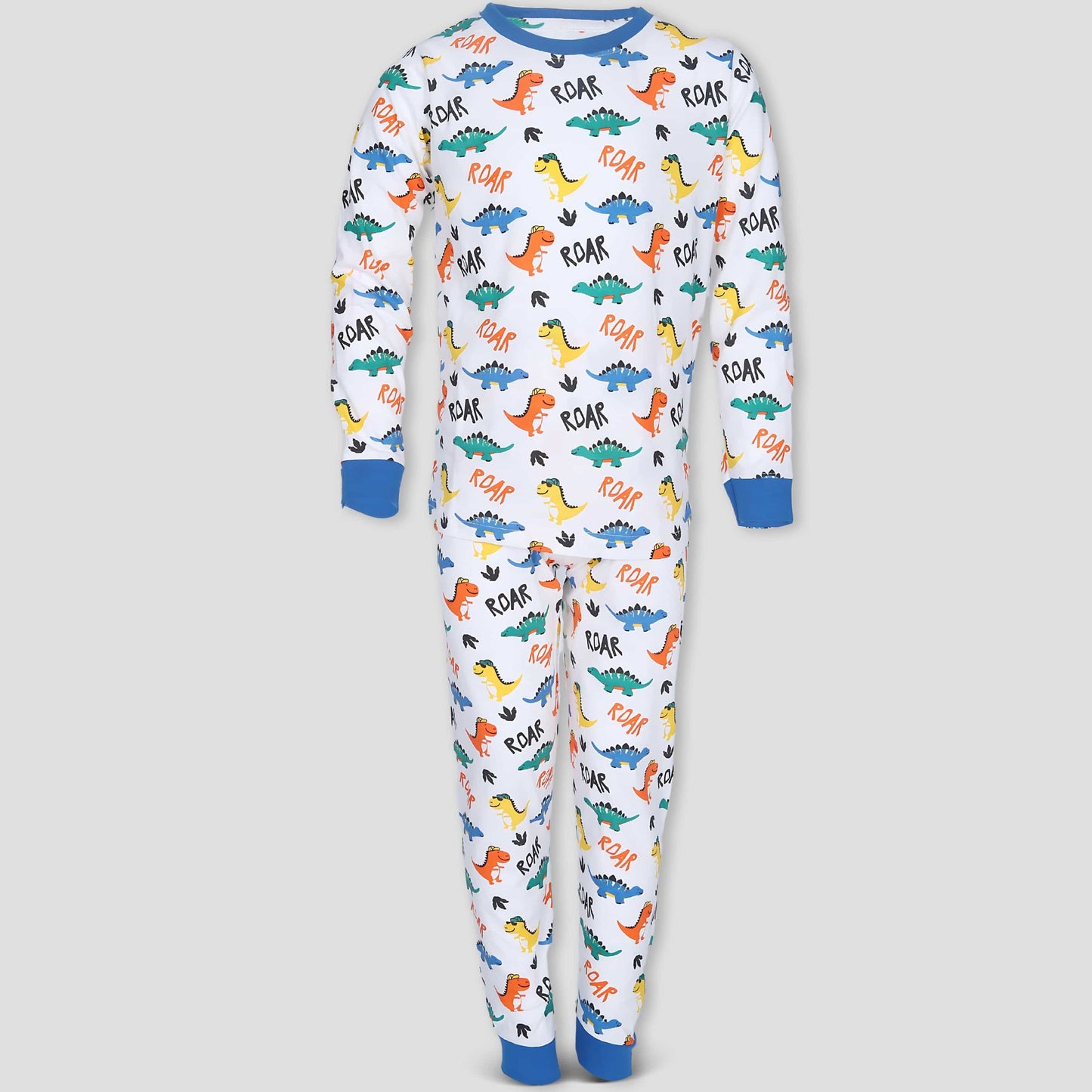 Royal Boys Sets Roar Dino Boys Full Sleeves Pajama Set - White