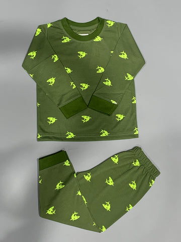 Royal Boys Sets Shark Boys Full Sleeves Pajama Set - Green