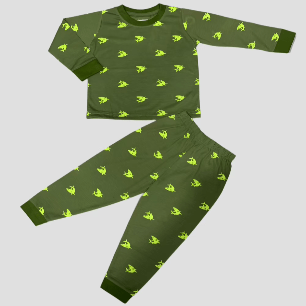 Royal Boys Sets Shark Boys Full Sleeves Pajama Set - Green