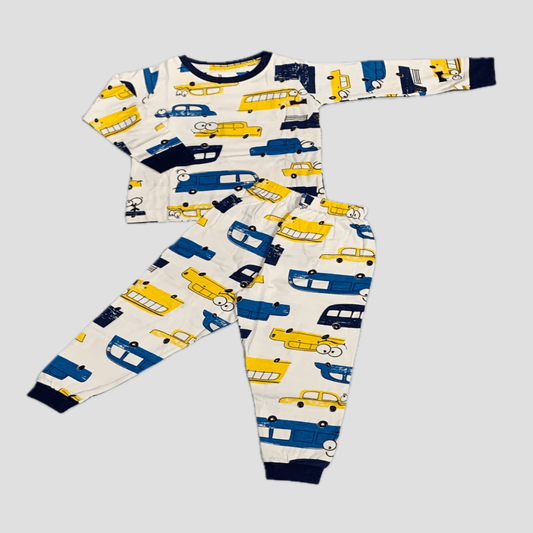 Royal Boys Sets Toy Car Boys Full Sleeves Pajama Set - White