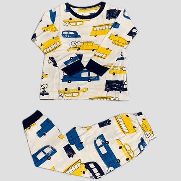 Royal Boys Sets Toy Car Boys Full Sleeves Pajama Set - White