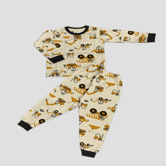 Royal Boys Sets Truck Boys Full Sleeves Pajama Sets - Cream