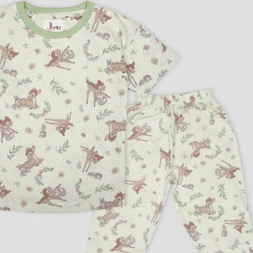 Royal Disney Girls Sets Deer Girl Half Sleeves Pajama Sets- Beige