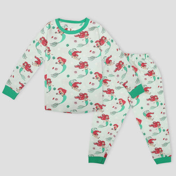 Royal Disney Girls Sets 2 yr Mermaid Girls Full Sleeves Pajama Set- Green