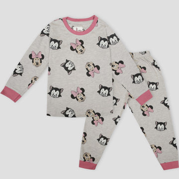 Royal Disney Girls Sets 2 yr Minnie Girls Full Sleeves Pajama Set- Grey