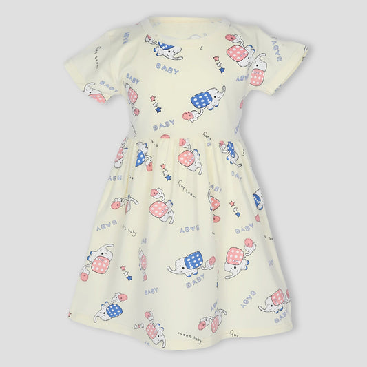 Royal Girls_Frock Baby Elephant Girls Cotton Frock - Yellow