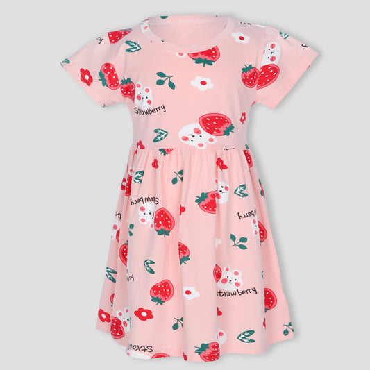 Royal Girls_Frock Strawberry Girls Cotton Frock - Pink