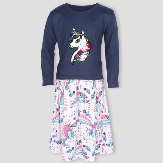 Royal Girls_Frock Unicorn Girls Frock - Navy Blue