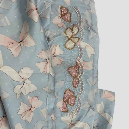 Royal Girls mukhawir Bow Girls Embroidered Mukhawir - Blue