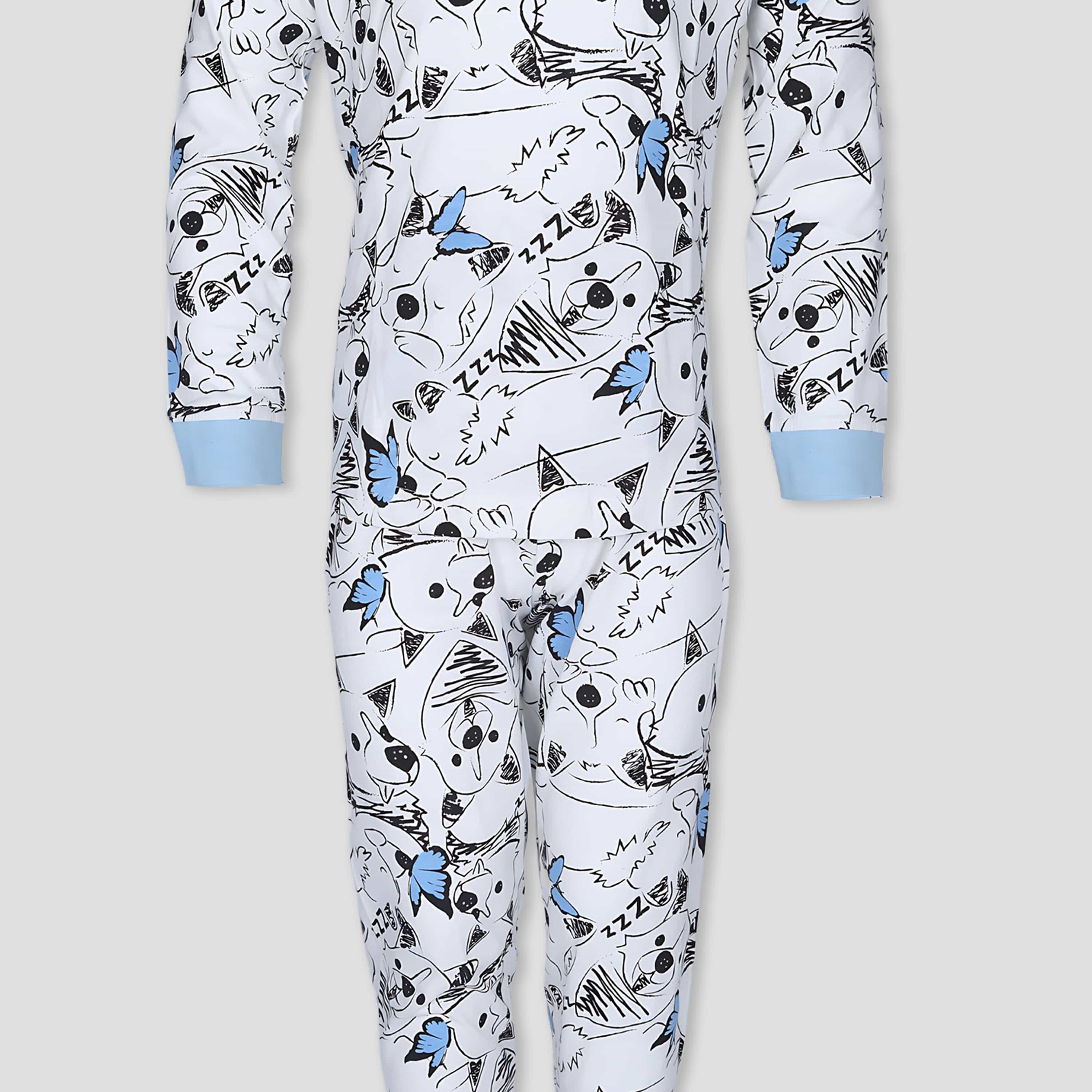Royal Girls Sets Bear Girls Full Sleeves Pajama Set - Blue