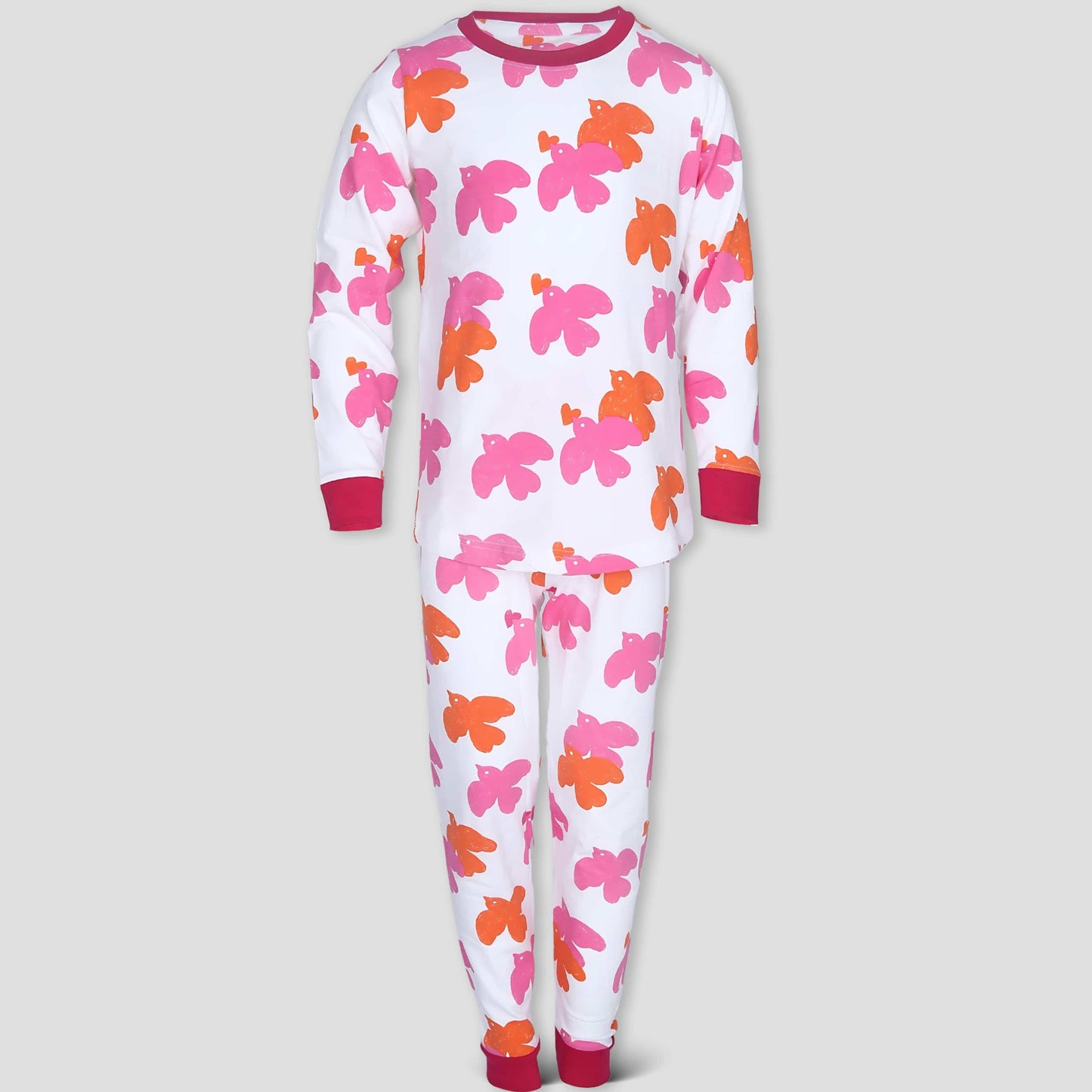 Royal Girls Sets Bird Girls Full Sleeves Pajama Set - Pink