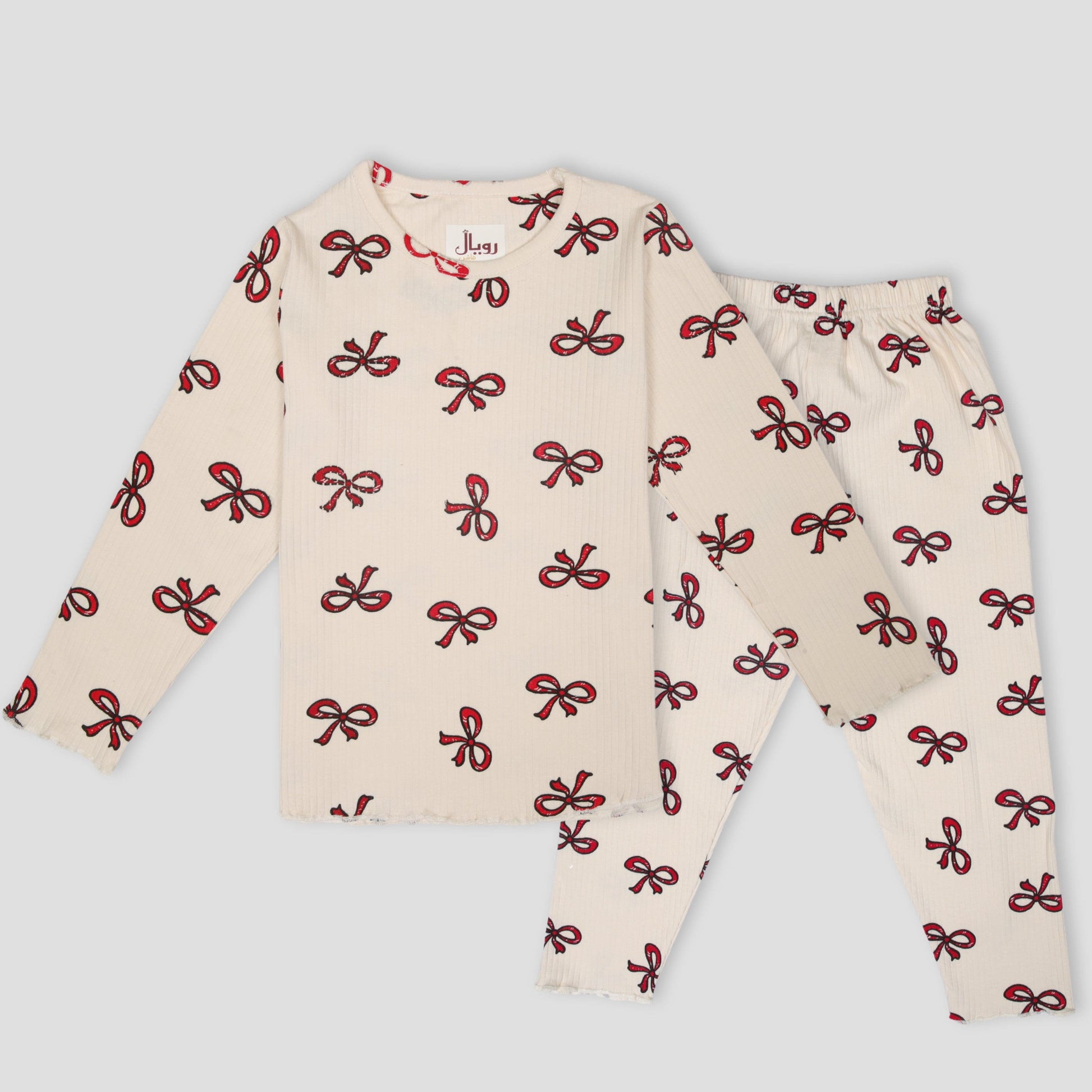 Royal Girls Sets Bow Girls Full Sleeves Pajama Set - Cream