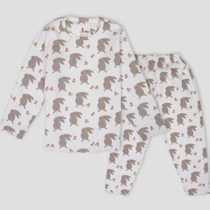 Royal Girls Sets Bunny Girls Full Sleeves Pajama Set - White
