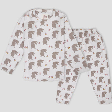 Royal Girls Sets Bunny Girls Full Sleeves Pajama Set - White