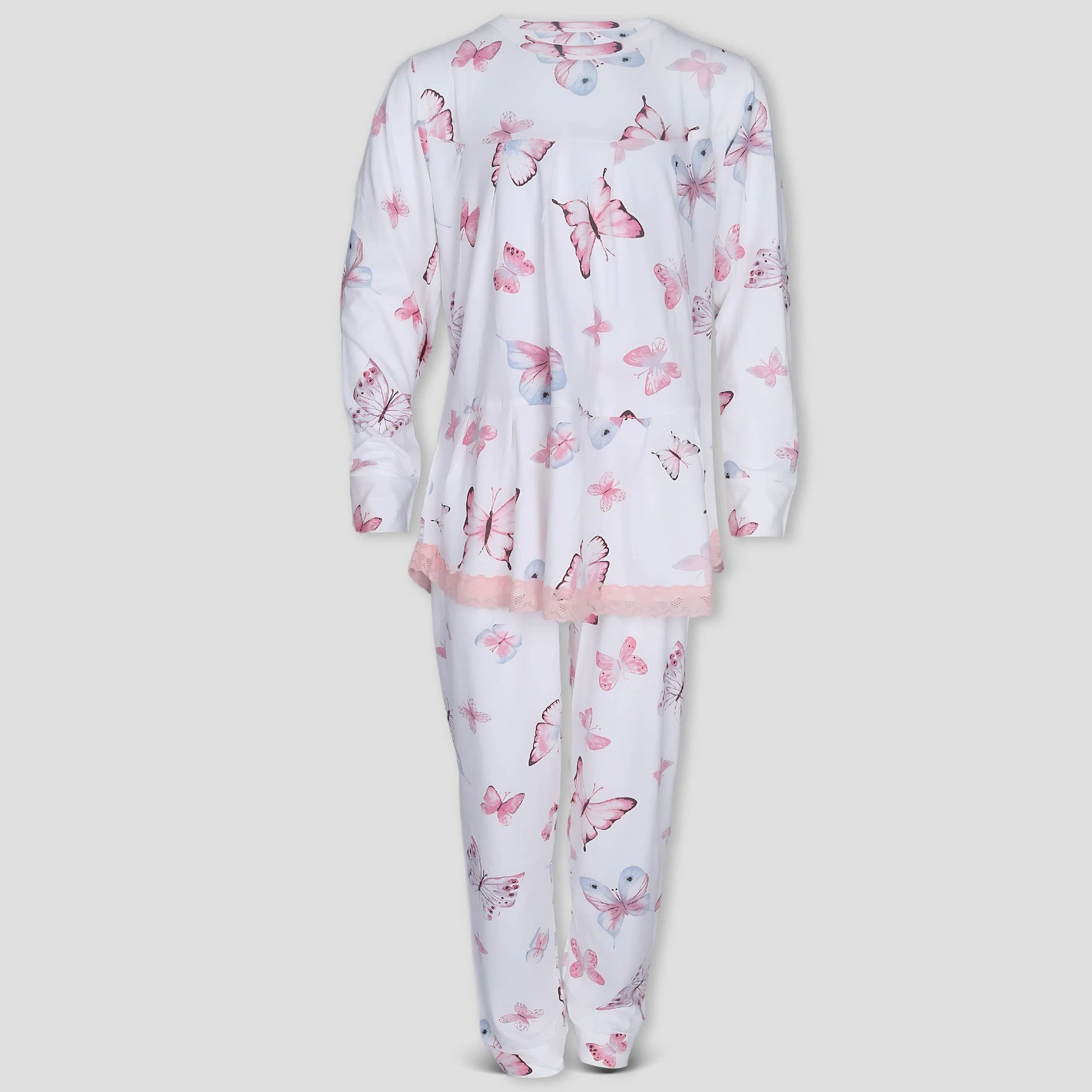 Royal Girls Sets Butterfly Girls Full Sleeves Laced Pajama Set - Cream