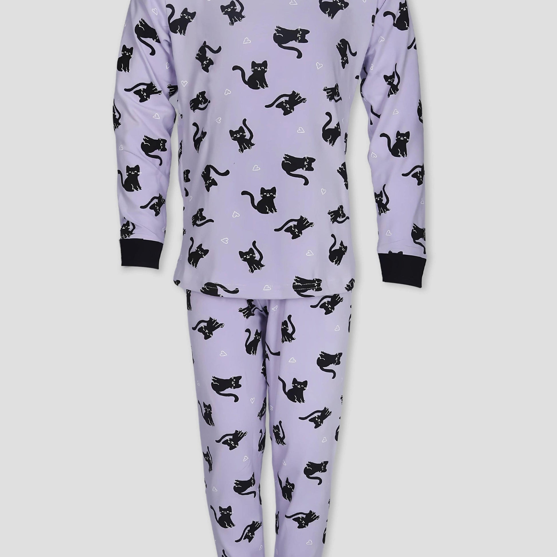 Royal Girls Sets Cat Girls Full Sleeves Pajama Set - Gray