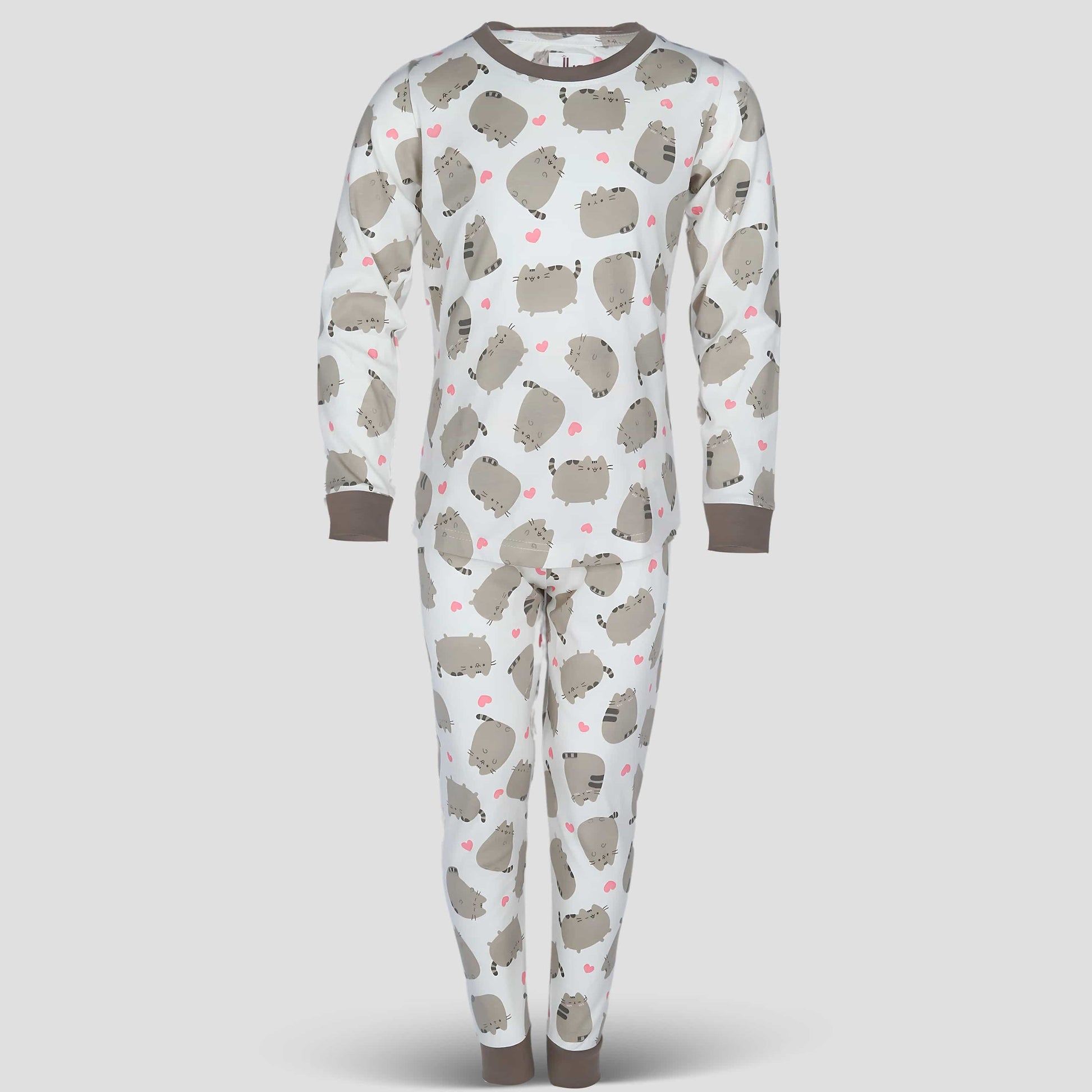 Royal Girls Sets Cat Girls Full Sleeves Pajama Set - Grey