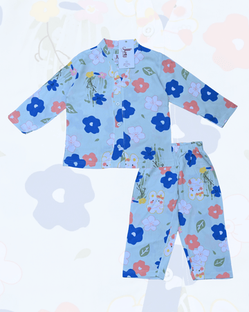 Royal Girls Sets Daisy Girls Woven Rayon Button Pajama Set - Blue