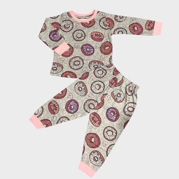 Royal Girls Sets Donut Girl Full Sleeves Pajama Set - Gray