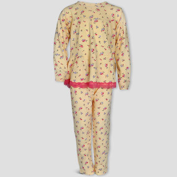 Royal Girls Sets Flower Girl full sleeves laced pajama set - Peach